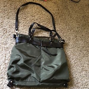 Green and brown leather bag